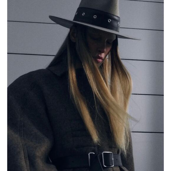 Janessa Leone Bennett Wool Hat Structured Fedora Studded Brown Large Wide Brim main image 11
